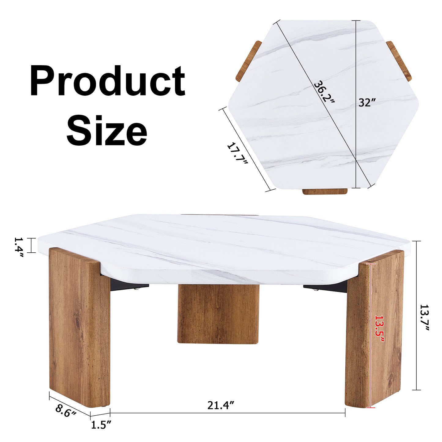 Stylish MDF Coffee Table - White Tabletop with Wooden Legs, Ideal for Living Spaces and Guest Rooms