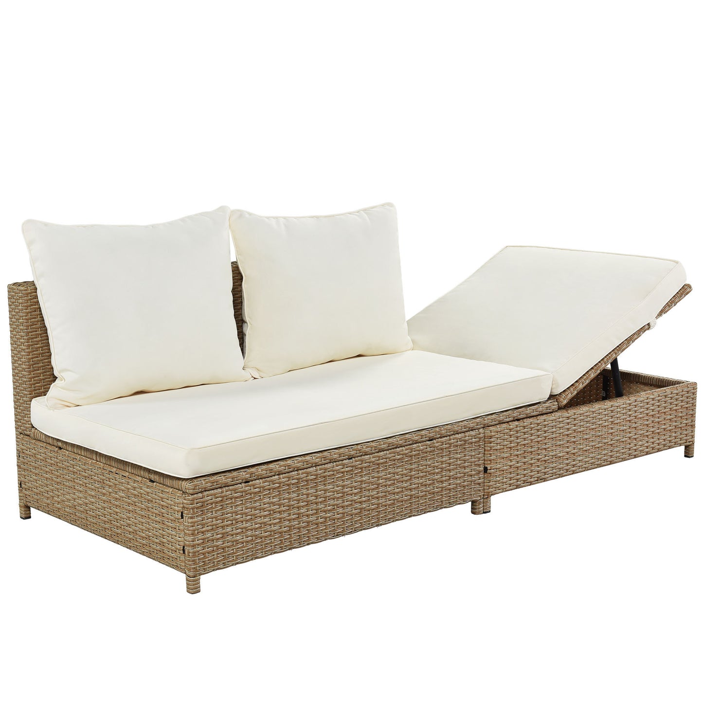 TOPMAX Ensemble de canapé 3 pièces en rotin pour patio, ensemble sectionnel en osier PE résistant aux intempéries, avec cadre de chaise longue réglable et table en verre trempé, marron naturel + coussin beige