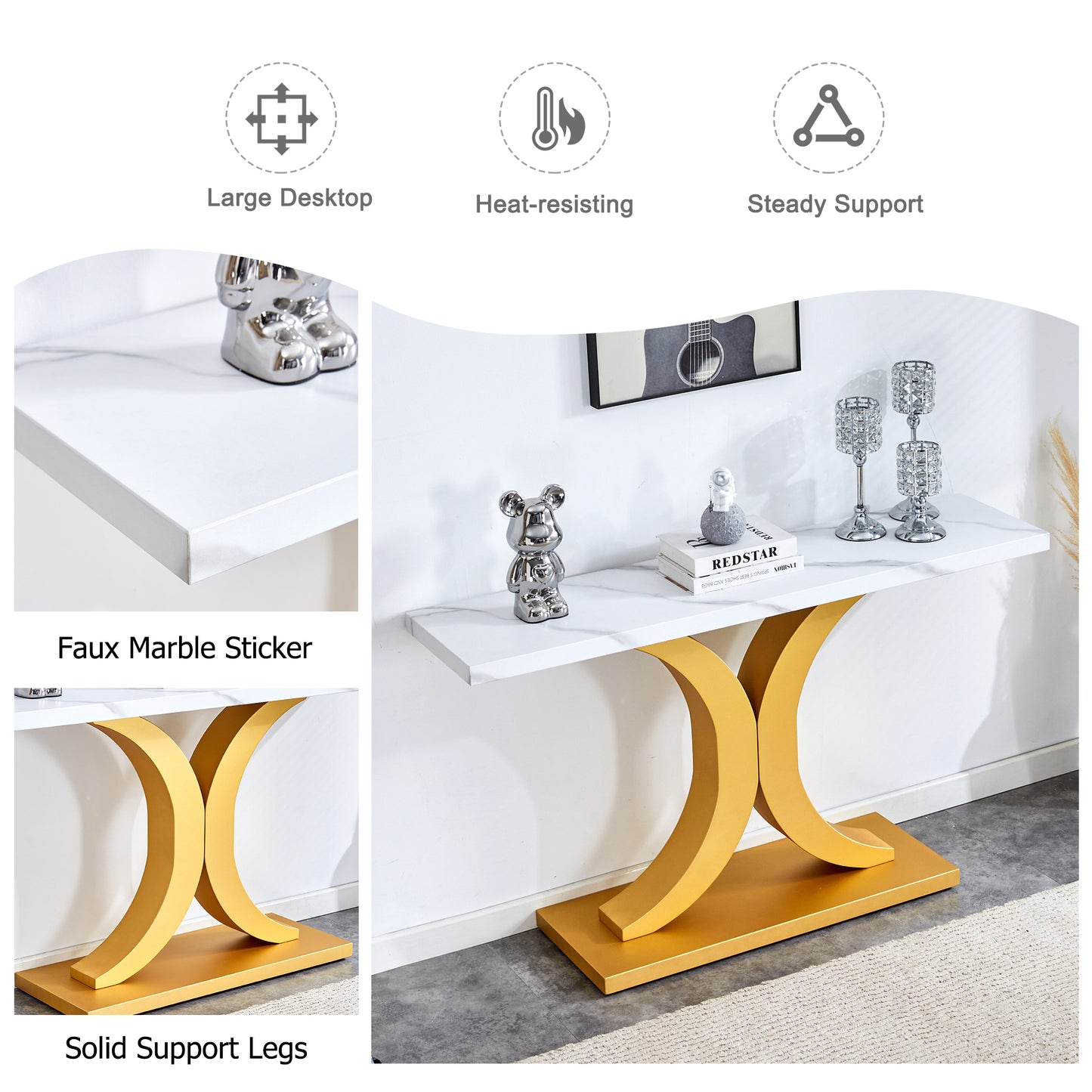 Chic Minimalist Foyer Table with White Surface and Gold Base - Ideal for Entryways