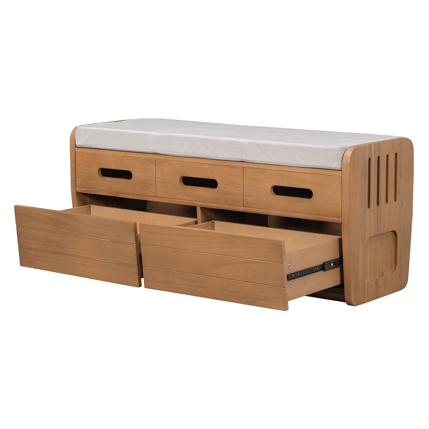 TREXM Rustic Storage Bench with 2 Drawers, Hidden Storage Space, and 3 False Drawers at the Top, Shoe Bench for Living Room, Entryway  (Natural Wood)