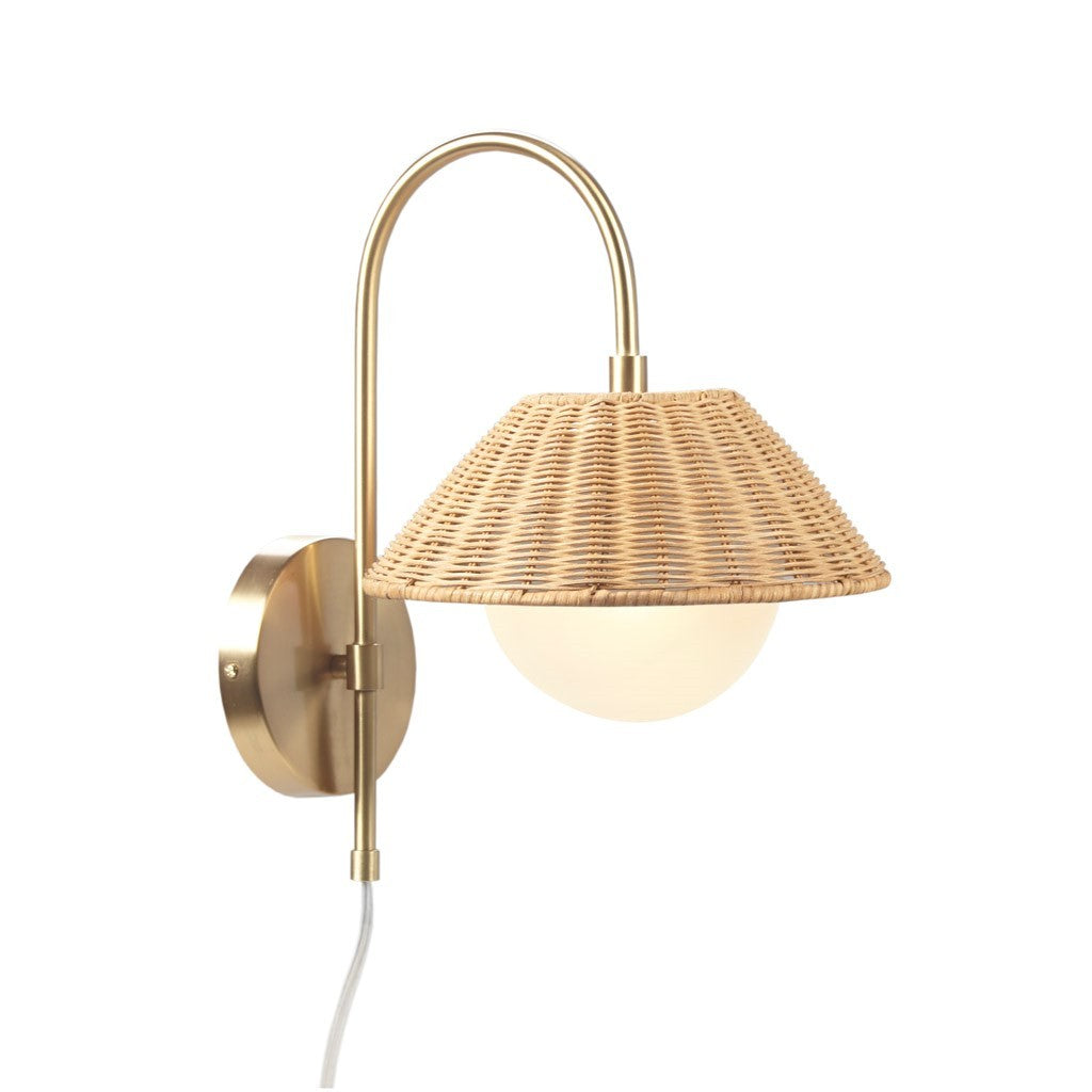 Rattan Weave Wall Sconce in Gold Finish