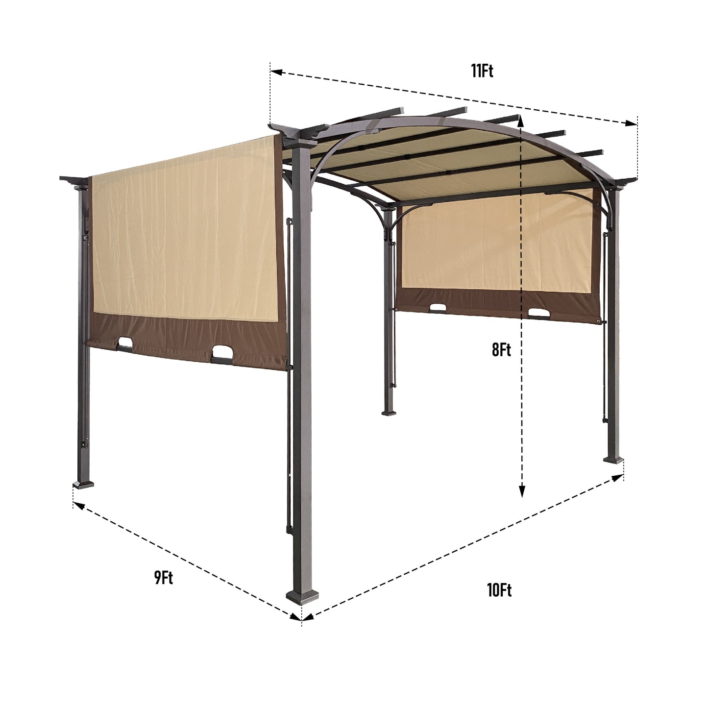 Pergola d'extérieur rétractable de 12 x 9 pieds, auvent arqué, tonnelle avec pare-soleil réglable et imperméable pour terrasse de jardin et pelouse (beige)