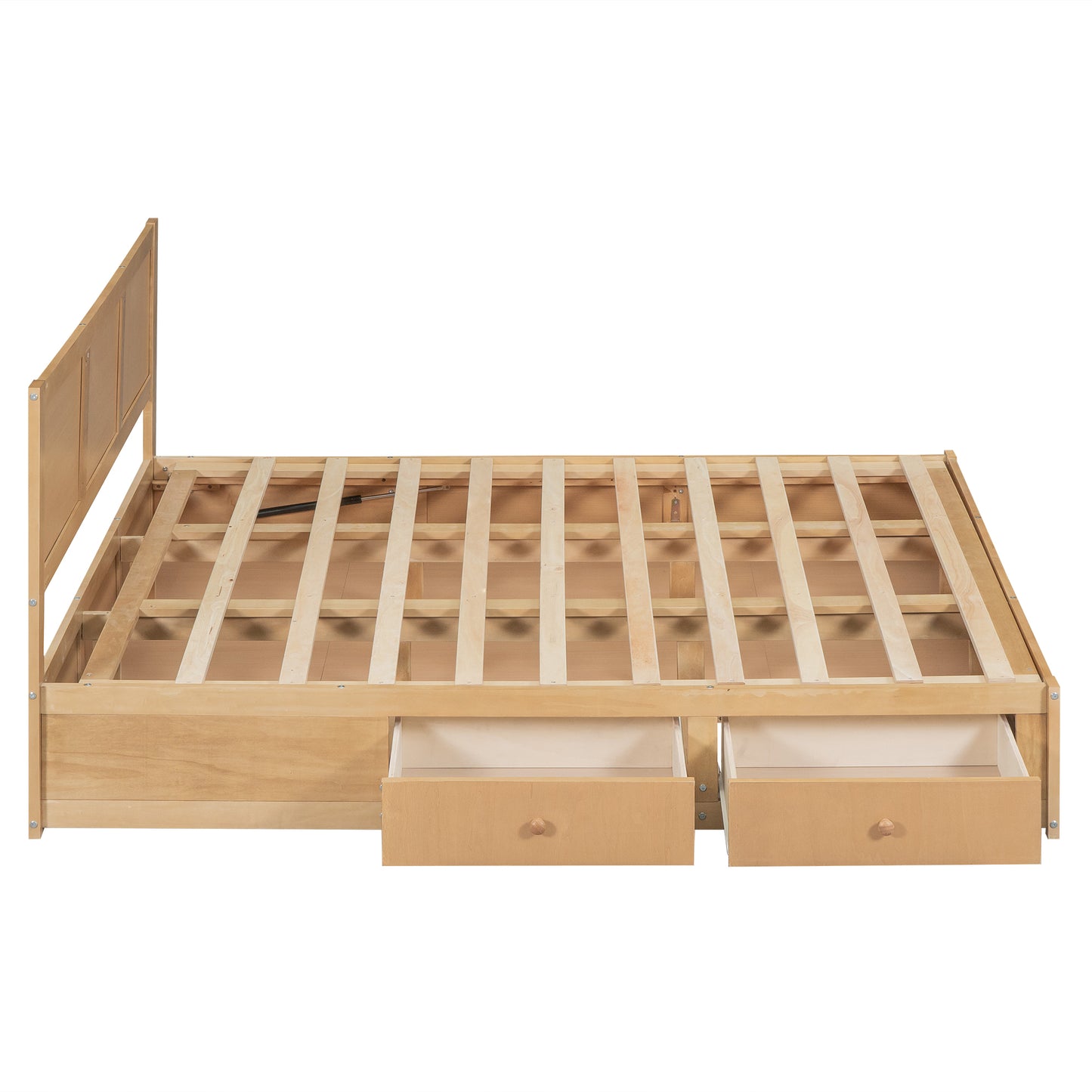 Lit plateforme en bois queen size avec rangement en dessous et 2 tiroirs, couleur bois
