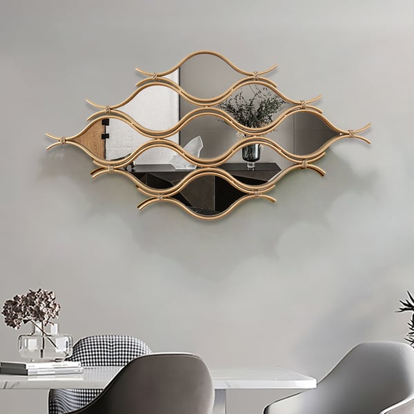 Miroir mural abstrait en métal doré géométrique irrégulier Glam de 39,4 po pour l'entrée