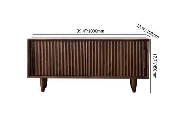 39.4 Inch Modern Storage Bench with Sliding Doors Adjustable Shelf Walnut Pine Wood