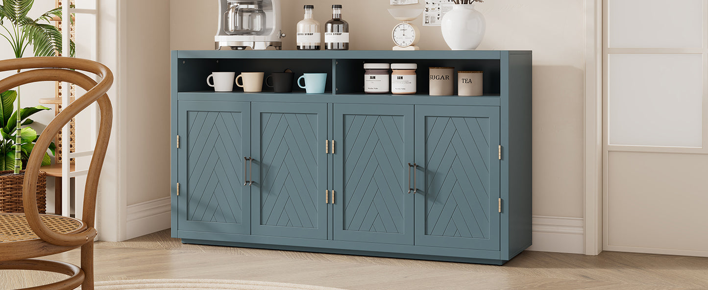 TREXM 4-door Classic Sideboard with Open Storage and Adjustable Shelves Perfect for kitchens,  living rooms (Smoke Blue)