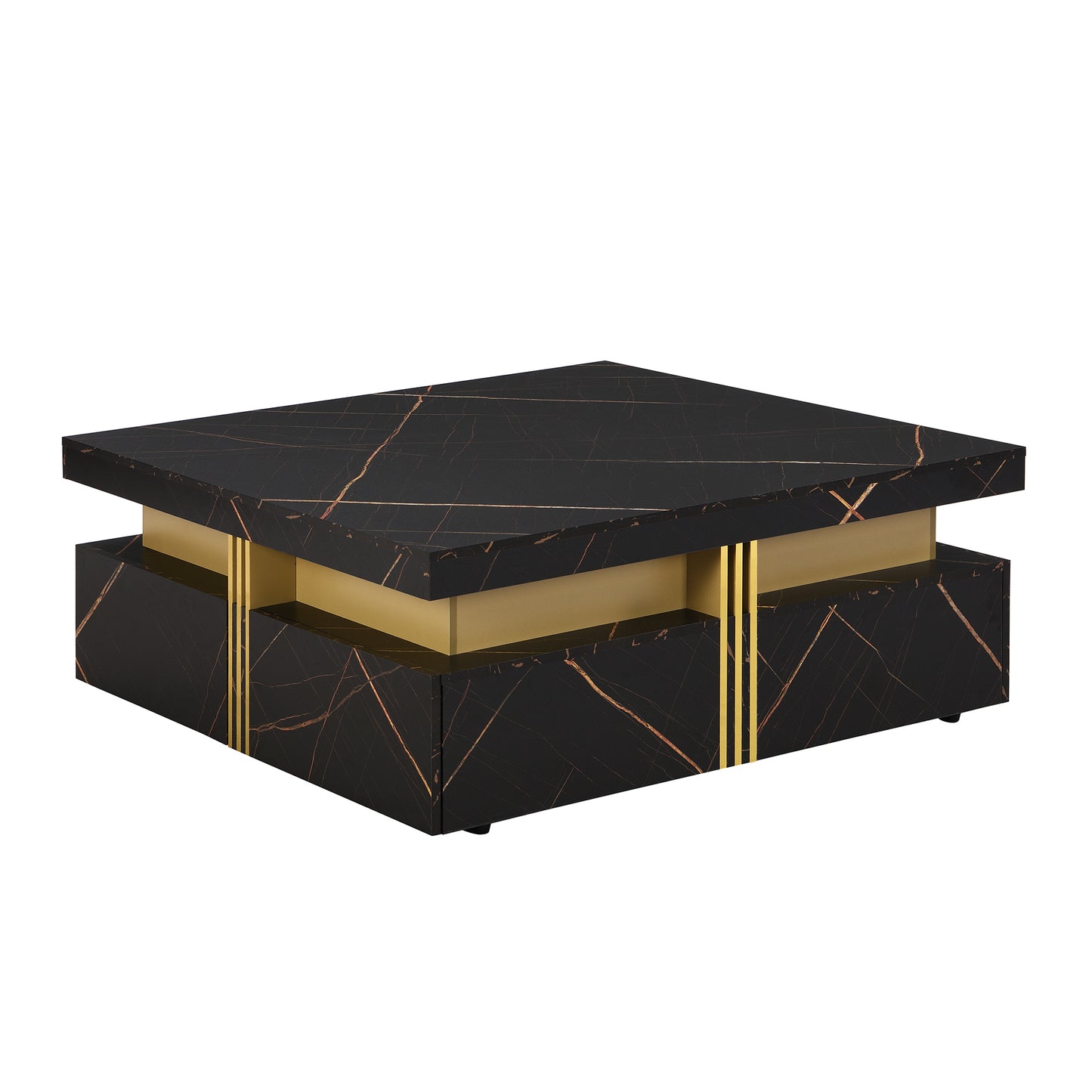 Modern Black Square Storage Coffee Table With 4 Drawers