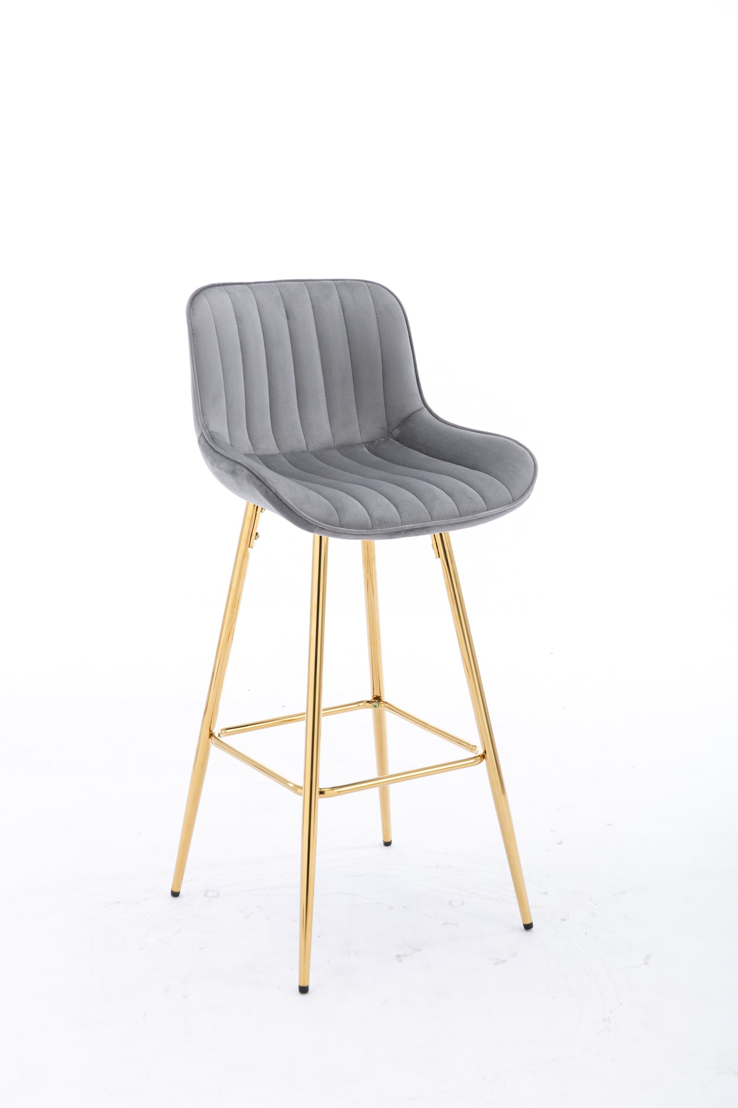 26 Inch Set of 2 Bar Stools,with Chrome Footrest Velvet Fabric Counter Stool Golden Leg Simple Bar Stool,GRAY