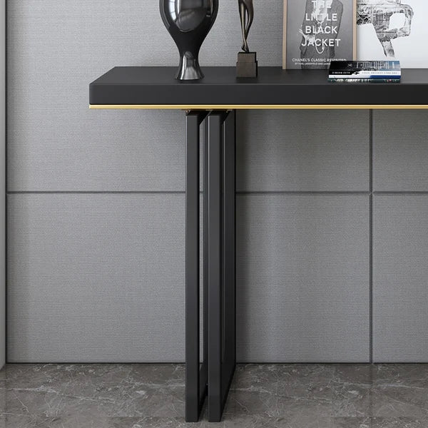 39 Inches Entry Accent Table Narrow Console Table Black Solid Wood & Metal in Small
