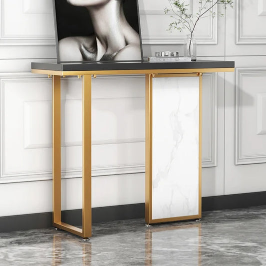 Modern Rectangular Console Table with Wooden Top Entryway Table#Black&White