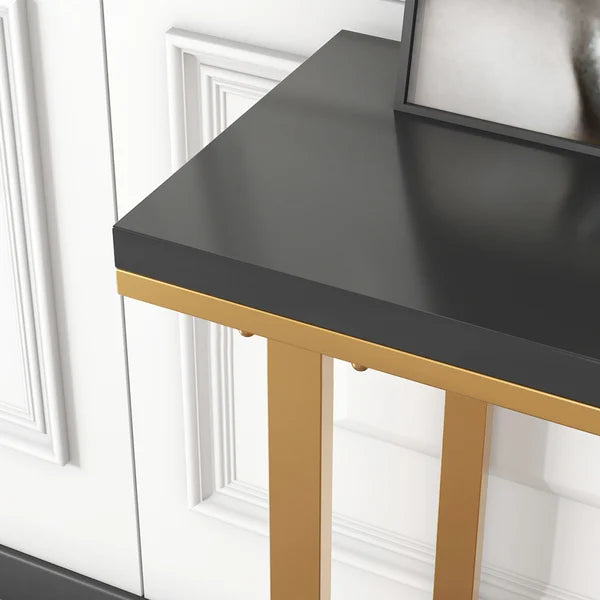 Modern Rectangular Console Table with Wooden Top Entryway Table#Black&White