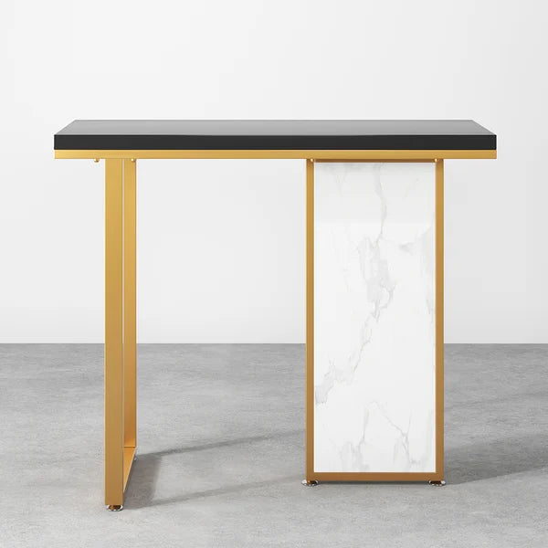 Modern Rectangular Console Table with Wooden Top Entryway Table#Black&White