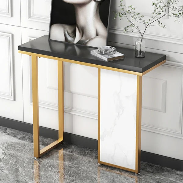 Modern Rectangular Console Table with Wooden Top Entryway Table#Black&White