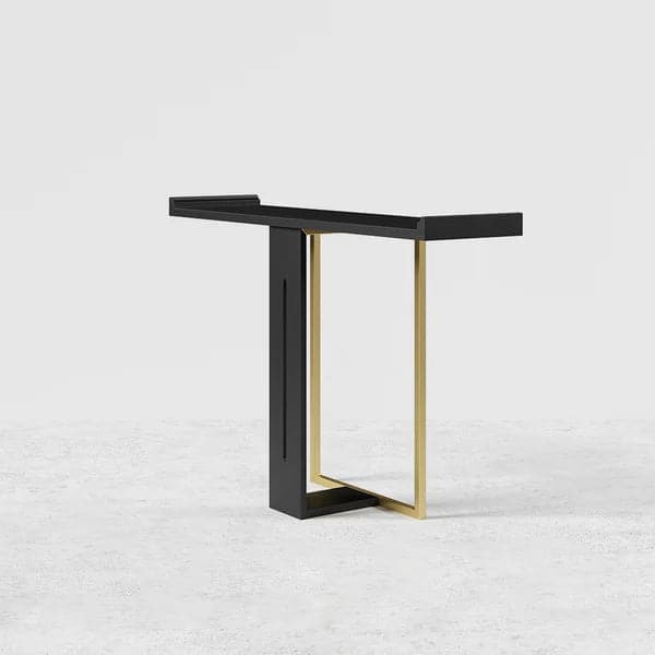 39" Narrow Console Table for Entryway Foyer Black Solid Wood & Gold Metal in Large