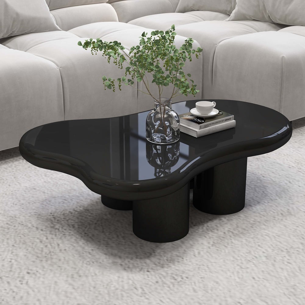 39 Inches Black Modern Smooth Wood Abstract Coffee Table with 4 legs