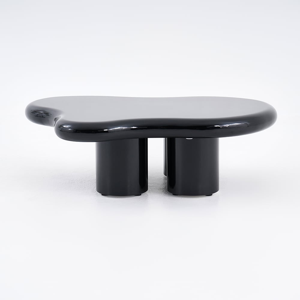 39 Inches Black Modern Smooth Wood Abstract Coffee Table with 4 legs