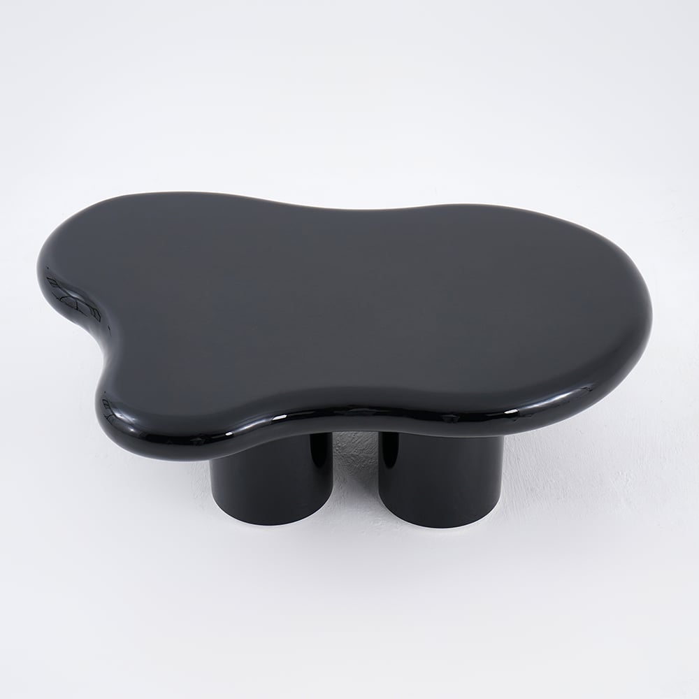 39 Inches Black Modern Smooth Wood Abstract Coffee Table with 4 legs