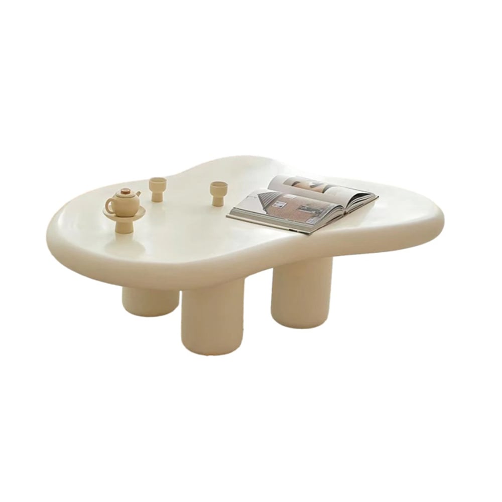 39 Inches Modern Matte Wood Abstract Coffee Table in Off White with 4 legs