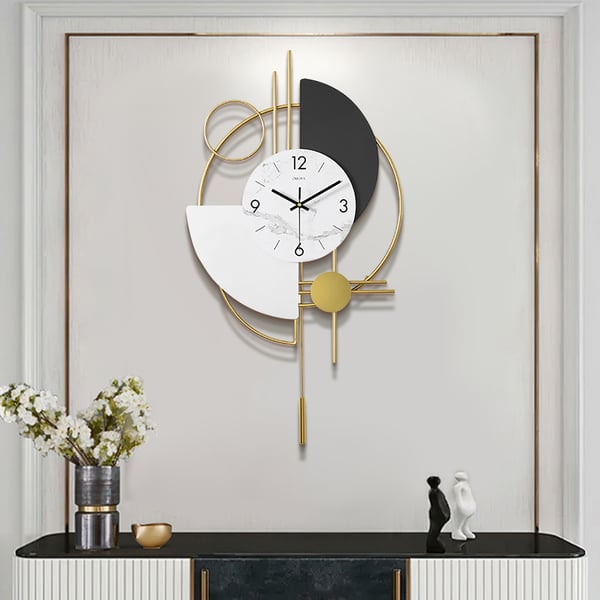 3D Mute Metal Wall Clock with Gold Pendulum Modern Round Decor Art Living Room Bedroom