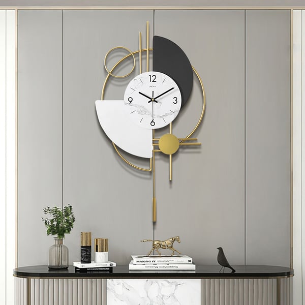 Horloge murale 3D en métal muet avec pendule doré, décor rond moderne, Art salon chambre à coucher