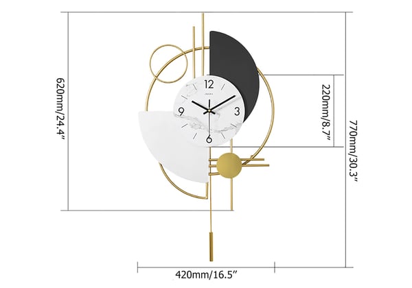 3D Mute Metal Wall Clock with Gold Pendulum Modern Round Decor Art Living Room Bedroom