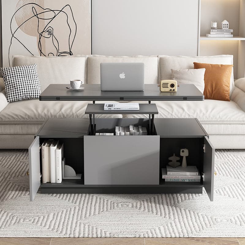 Modern Gray Multifunctional Square Lift-top Coffee Table with Storage