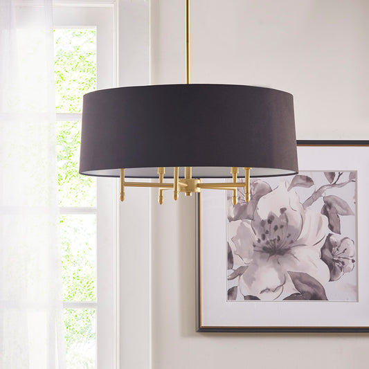 Sleek 5-Light Black Drum Chandelier Perfect for Dining and Living Areas