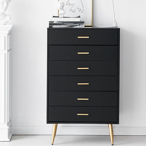 Modern Wood Dresser with 4 Drawers in Black Storage Chest for Bedroom