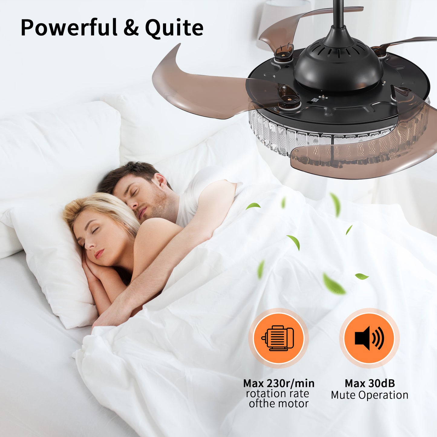 Stylish Retractable Ceiling Fan with LED Light - 4-Blade Design, Remote Control