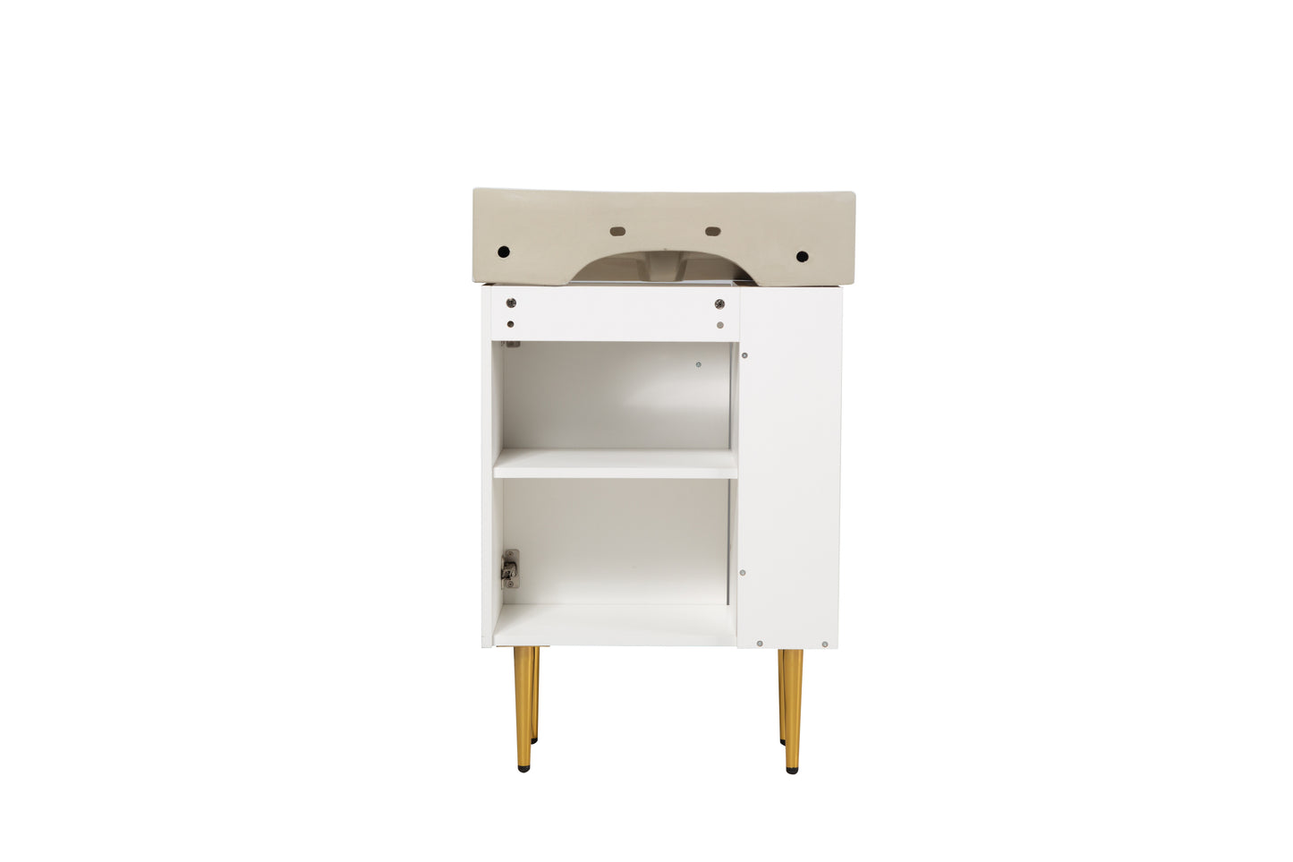 21.6" Open-shelving Bathroom Vanity with Ceramic Sink, Cloakroom Open Shelf Storage Cabinet, White Ceramic Countertop with Soft-Closing Door on the Right Side, 23VB06-21WHR