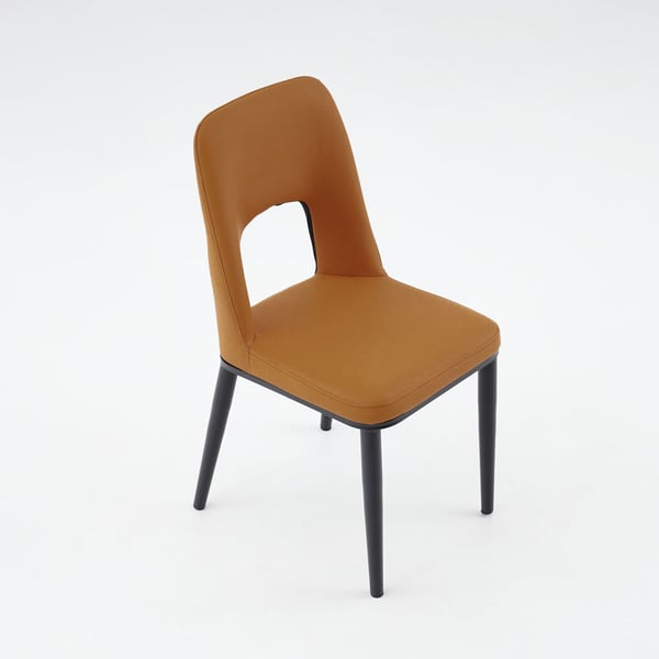 Chaise de salle à manger moderne orange, sans accoudoirs, dossier en boucle, en acier au carbone, noir (Ensemble de 2)