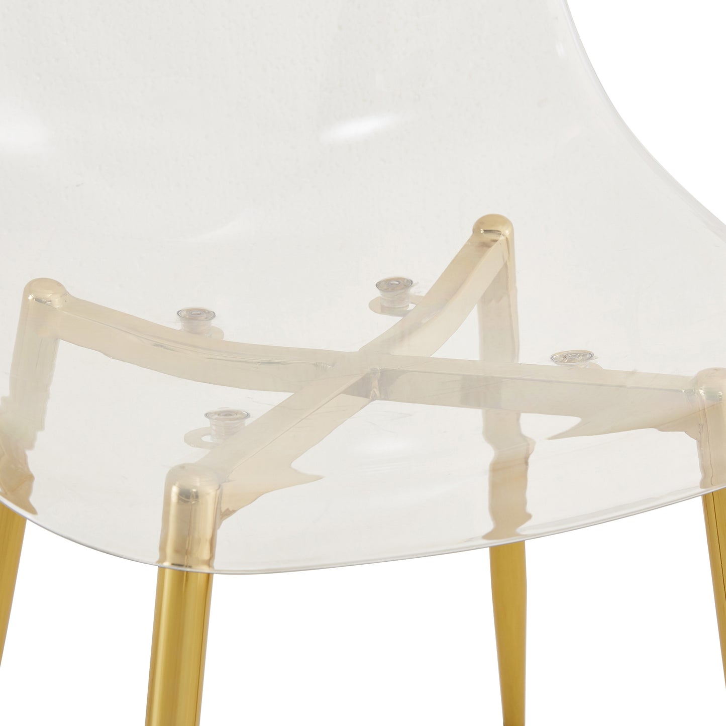 Modern Transparent Dining Chairs - Set of 4 Armless Crystal Chairs with Golden Plating Metal Legs