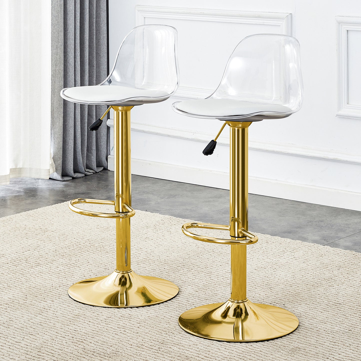 Modern minimalist bar chairs and bar stools. Can rotate 360 ° and adjust lifting. PET backrest and PU seats. Set of 2. Suitable for bars, restaurants, and front desk cashiers.