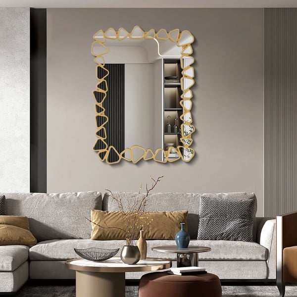 31.5" x 23.6" Modern Large Gold Rectangle Irregular Pebble Wall Mirror Decor Living Room