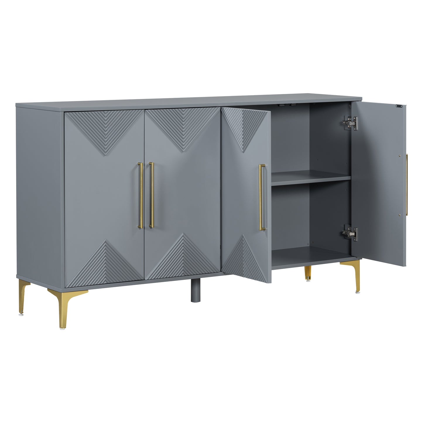 Stylish Four-Door Cabinet with Two-Tone Triangular Pattern Doors - Ideal for Entryway & Dining Room