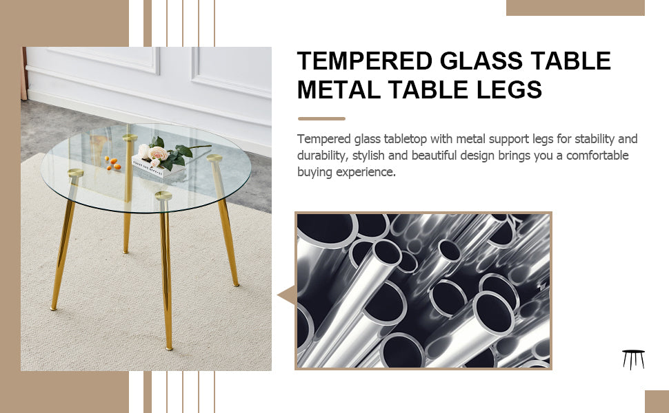 Elegant 40-Inch Round Glass Dining Table with Gold Plated Legs - Modern Minimalist Design