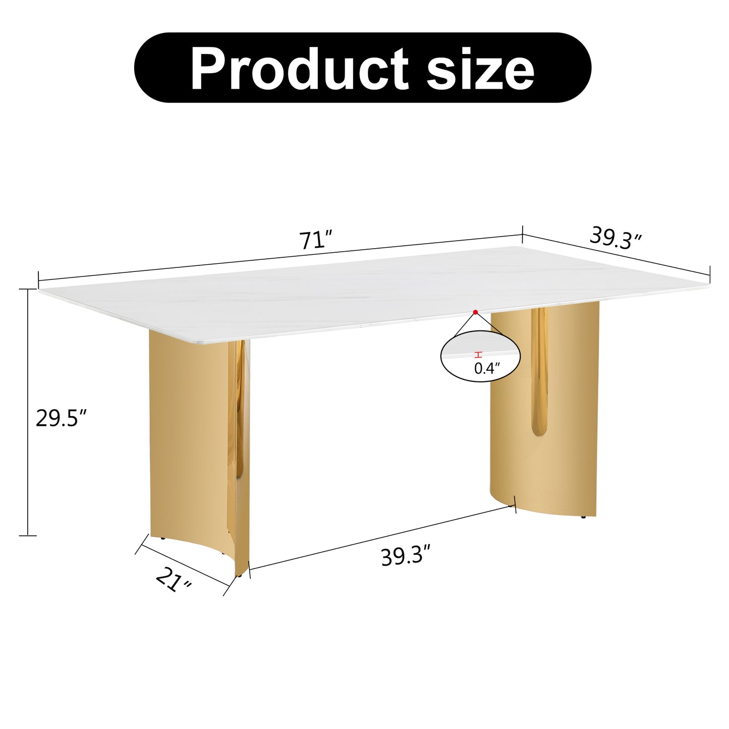 Stylish 71" Minimalist Dining Table with White Imitation Marble Glass Surface and Gold Metal Legs - Ideal for Dining Areas and Living Spaces