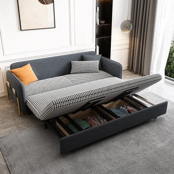 Full Sleeper Sofa Deep Gray Upholstered Convertible Sofa