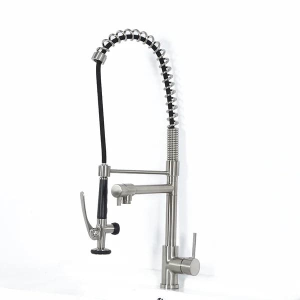 Commercial Pull Down Pre-rinse Spring Sprayer Brushed Nickel Kitchen Sink Faucet with Deck Plate Solid Brass