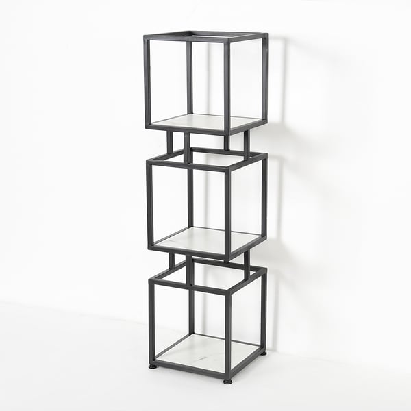 3-Tier Modern Black Cube Bookcase with Metal Tower Display Shelf