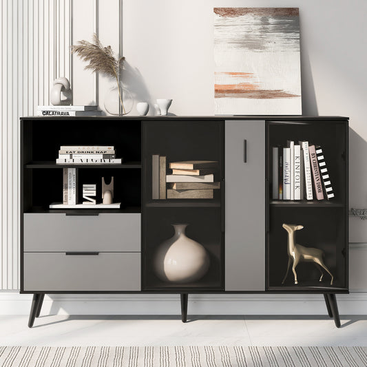 Featured Two-door Storage Cabinet with Two Drawers and Metal Handles, Suitable for Corridors, Entrances, Living rooms.