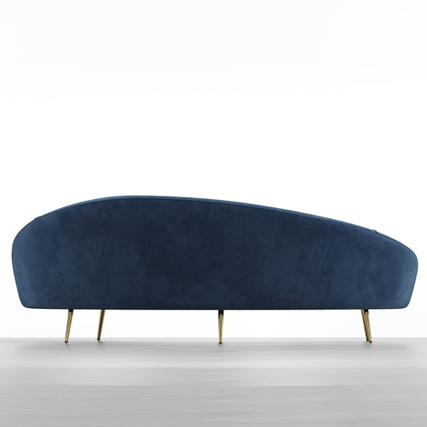 Modern 95 Inch Blue Velvet Curved 3 Seaters Sofa for Living Room