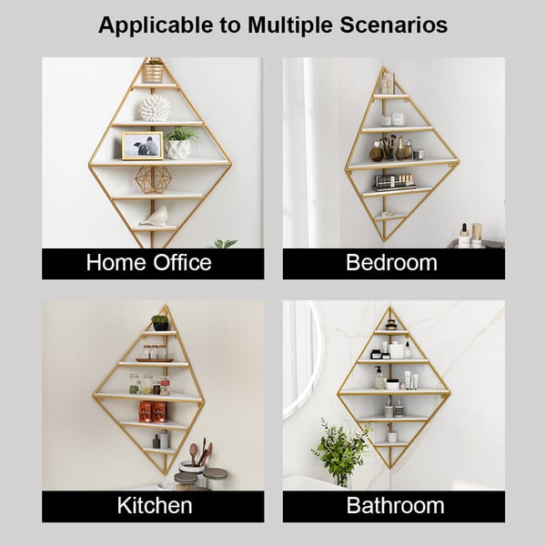 Modern Corner Wall Shelves Triangle Floating Shelves in Gold & White