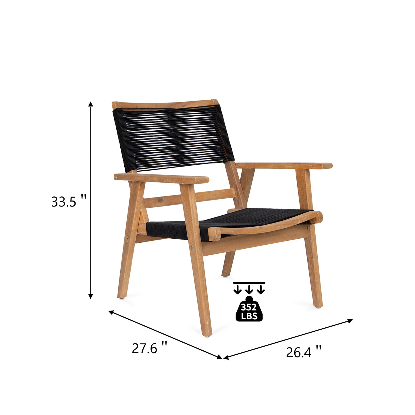 Chaise de meubles de Patio, en corde noire, pour 2 personnes, sectionnelle de conversation en plein air, pour jardin, bord de piscine, jardin