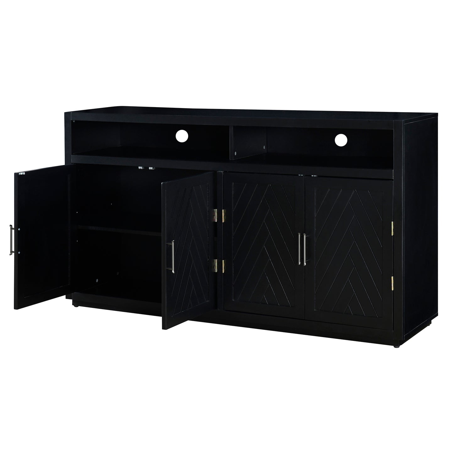 TREXM 4-door Classic Sideboard with Open Storage and Adjustable Shelves Perfect for kitchens,  living rooms (Black)