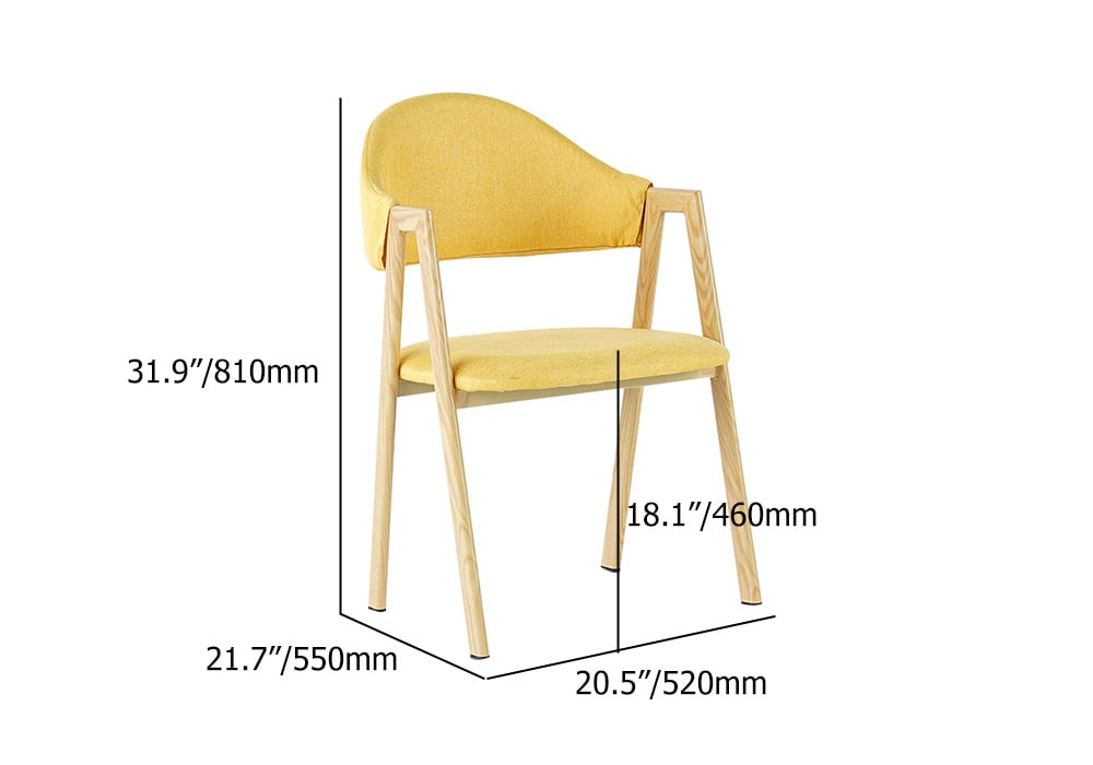 Yellow Linen Upholstered Dining Chair Curved Back Chair Set of 2