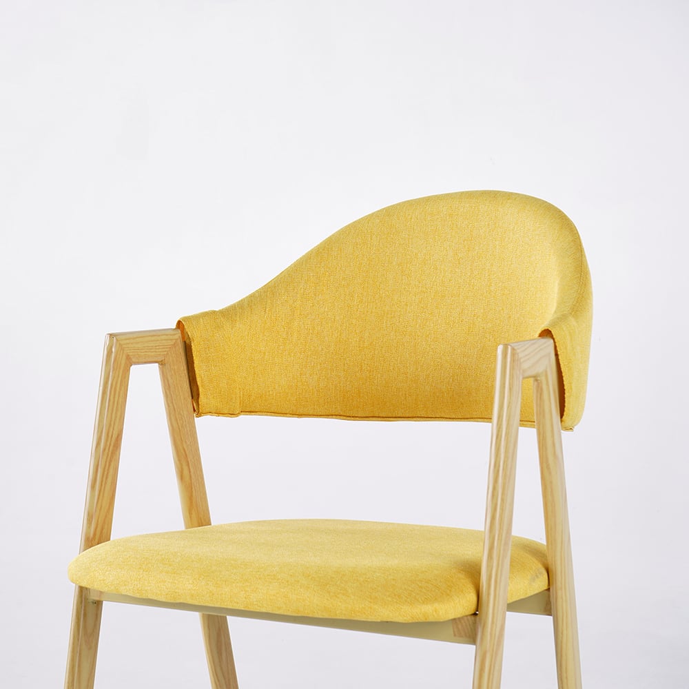 Yellow Linen Upholstered Dining Chair Curved Back Chair Set of 2