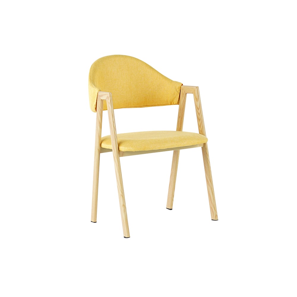 Yellow Linen Upholstered Dining Chair Curved Back Chair Set of 2