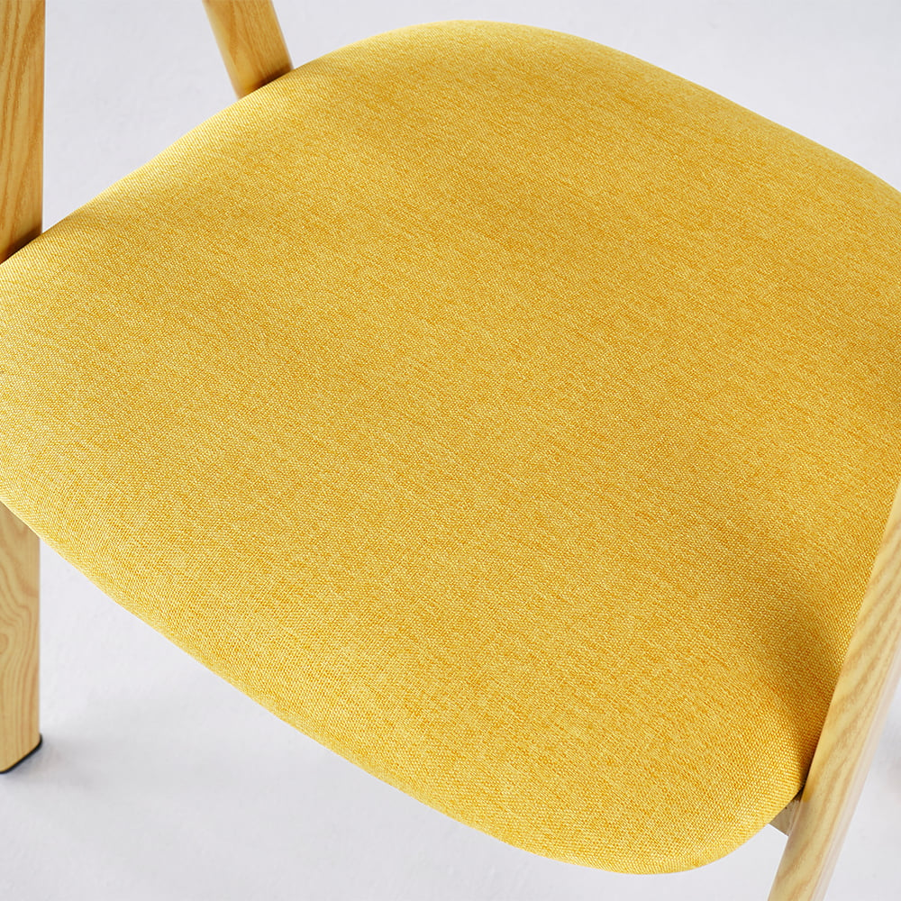 Yellow Linen Upholstered Dining Chair Curved Back Chair Set of 2