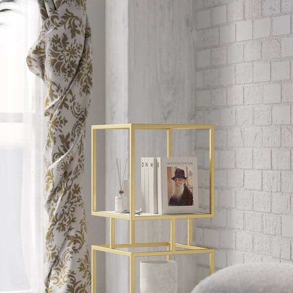 3-Tier Modern Black Cube Bookcase with Metal Tower Display Shelf in Gold Frame